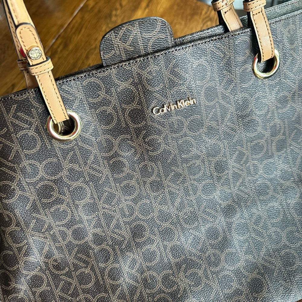 Calvin Klein Tan and Brown Monogram Tote Bag